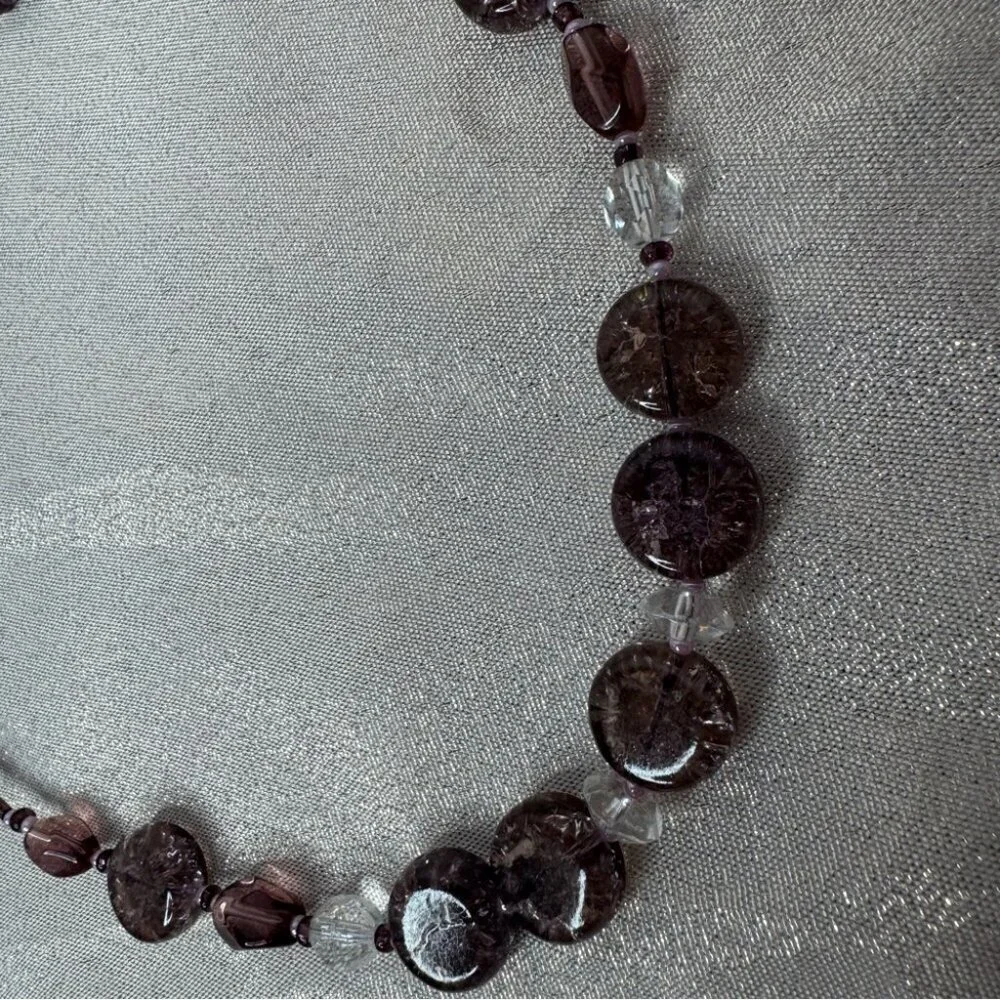 Amethyst necklace beaded opal look beads stunning purple pink silver gold toggle